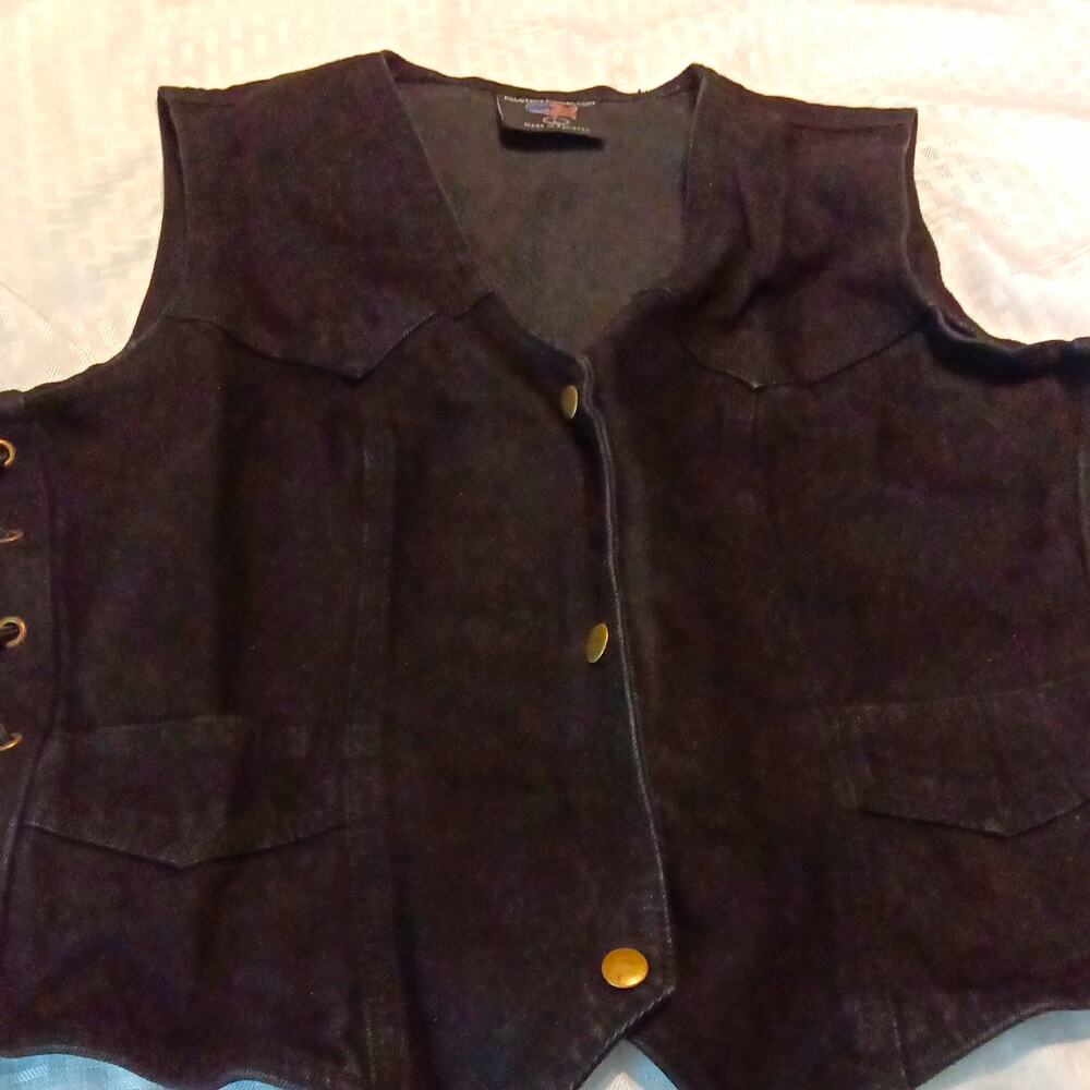 Allstate Collection Womens Black Button Biker Vest Pockets Size L Laced sides